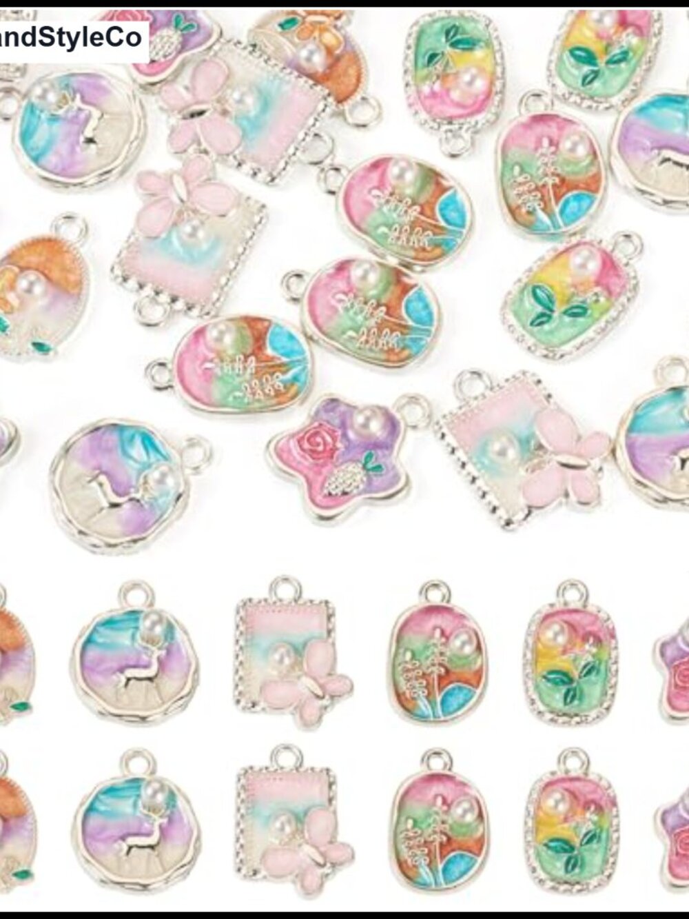 24pc Silver Plated Enamel Butterfly Flower Charms DIY Jewelry Pendants